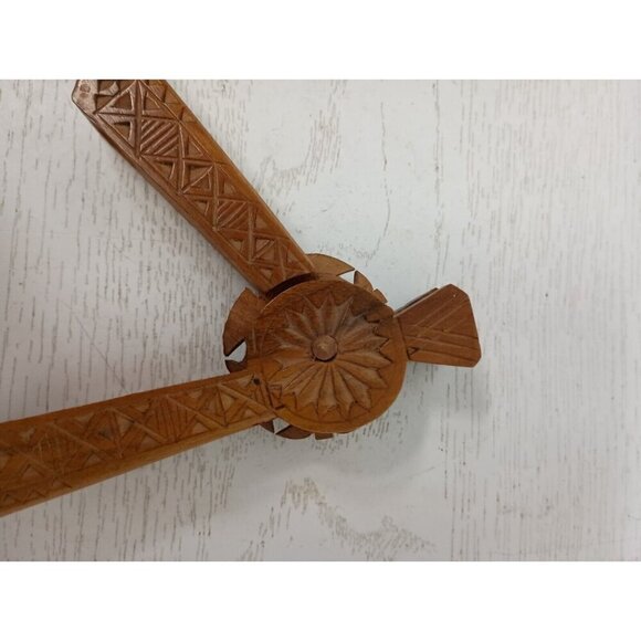 Vintage Antique Hand Carved Wood Etched Folk Art Ornate Hand Held Nutcracker 8" - Picture 6 of 9